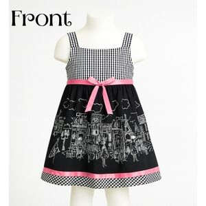 Blueberi Boulevard Girls' Paris Scene Gingham Dress Size 6 Pink Bow Checkered